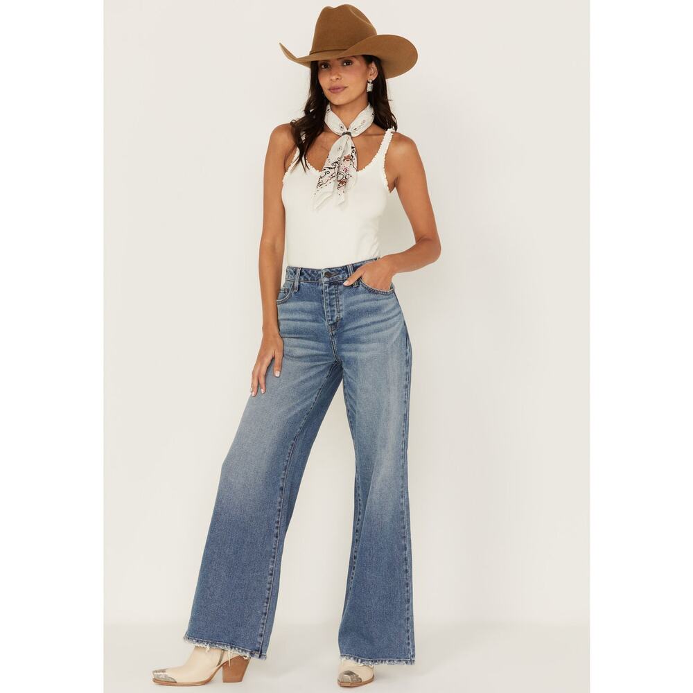 Cleo + Wolf Womens High Rise Loose Jeans Size 33 Medium Wash Denim‎ Distressed